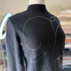 Mitsukoshi Black and Rhinestone Cashmere Mock Turtleneck Sweater M,